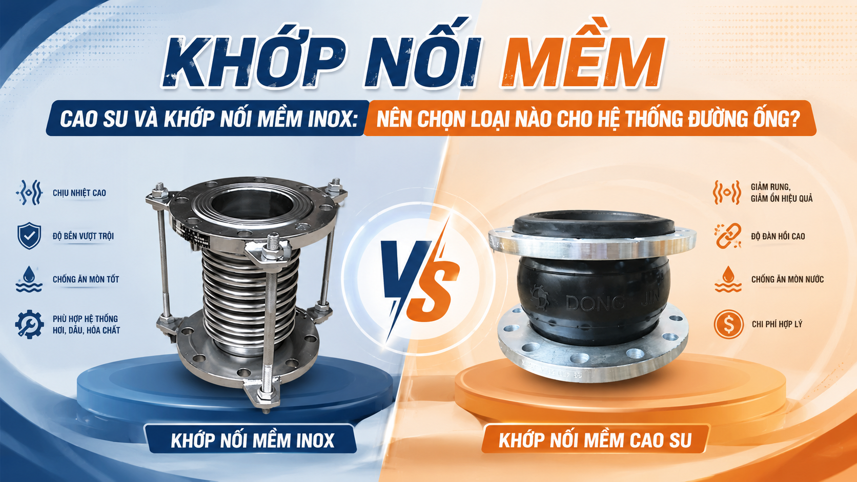 Khớp Nối Mềm Cao Su Và Khớp Nối Mềm Inox: Nên Chọn Loại Nào Cho Hệ Thống Đường Ống?