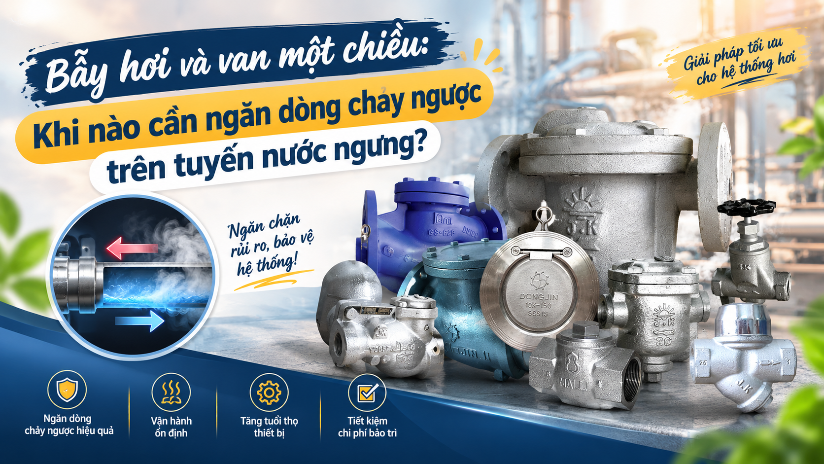 Bẫy hơi và van một chiều: Khi nào cần ngăn dòng chảy ngược trên tuyến nước ngưng?