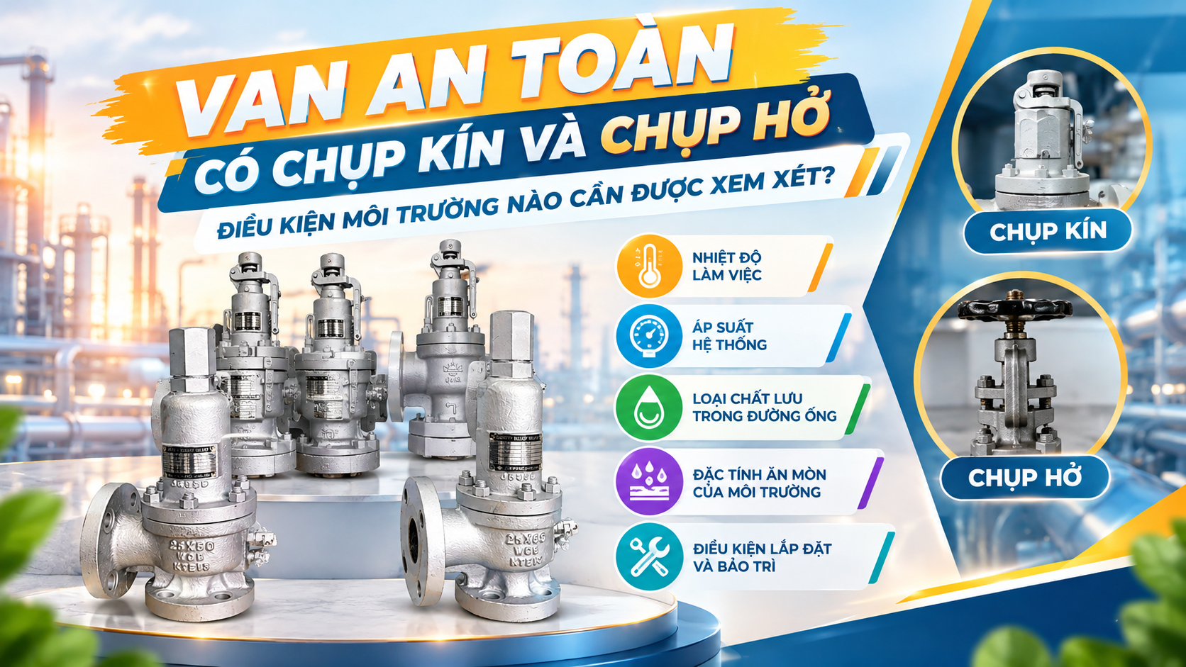 Van an toàn có chụp kín và chụp hở: Điều kiện môi trường nào cần được xem xét?